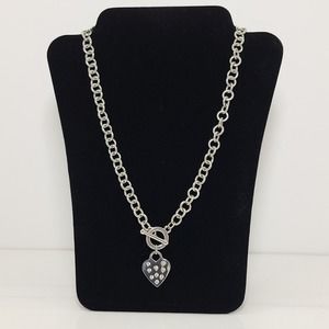 Vintage Y2k Chunky Chain Necklace Toggle Closure with Faux Diamond Heart Charm